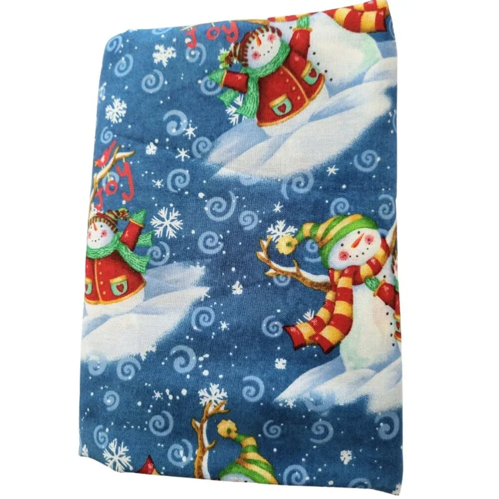 Vintage 2000s Multi-Colored Snowman & Snowflakes Cotton Fabric - 1.55 Yards